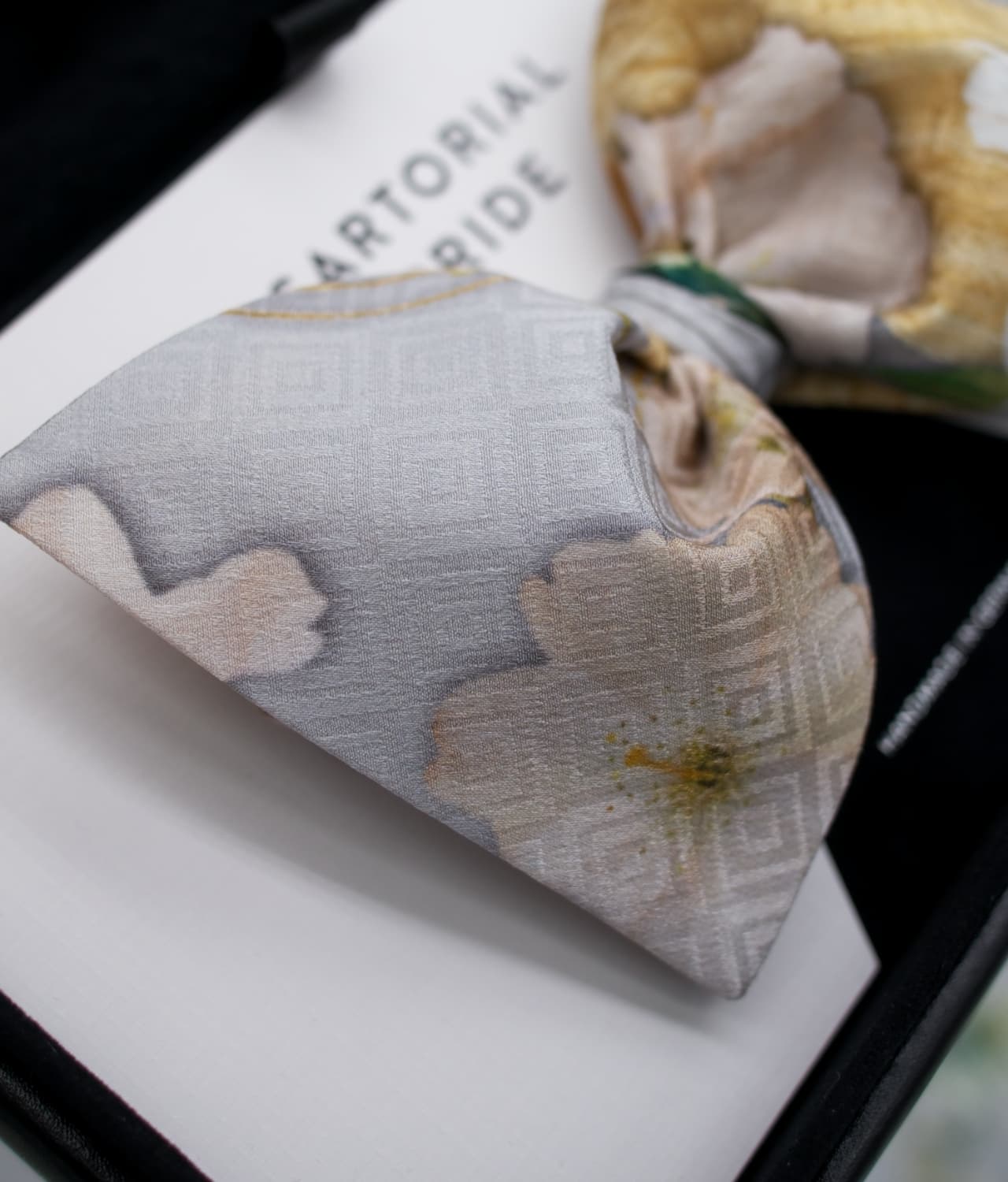 Grey Floral Bow Tie - 100% Silk - Perfect Wedding Companion - BOG7