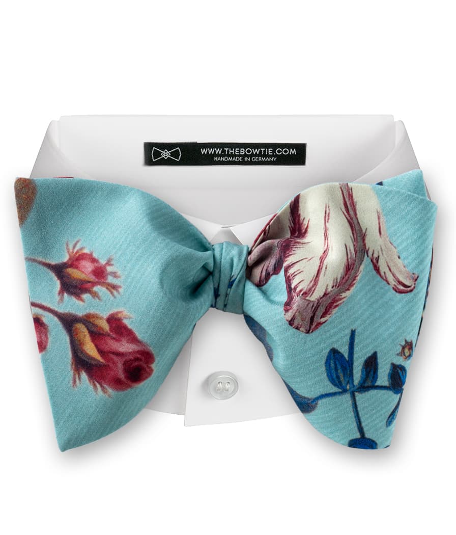 HNL4 - Powder Blue - Floral Illustration - 100% Silk Bow Tie