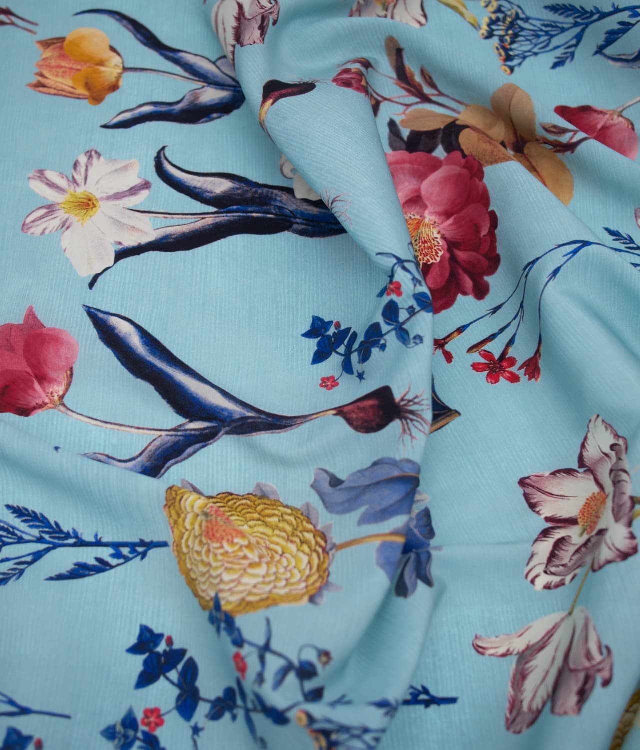 HNL4 - Powder Blue - Floral Illustration - 100% Silk Bow Tie