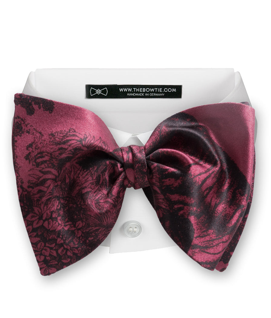 Burgundy Red Toile de Jouy Pattern Silk Bow Tie
