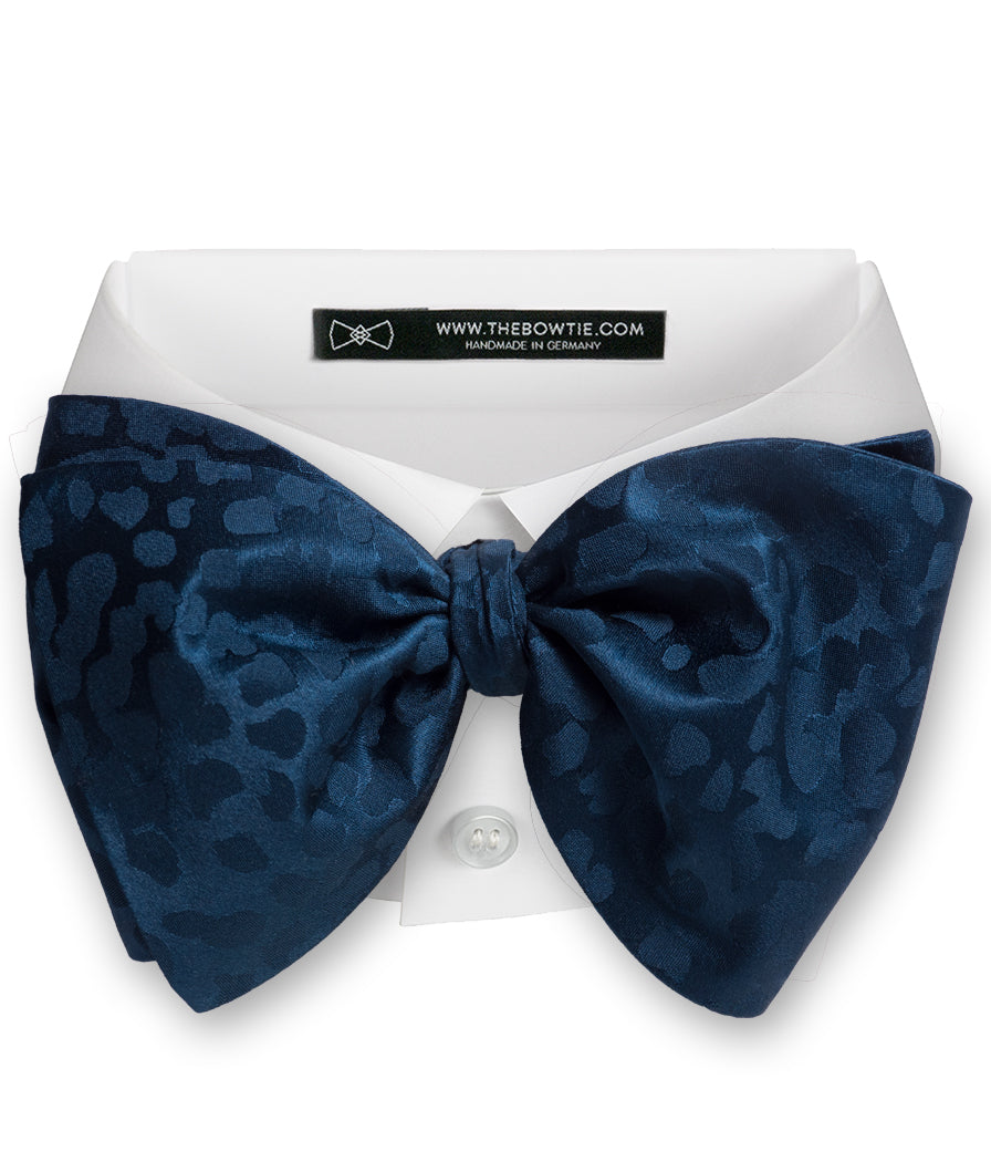 Navy Blue Leopard Jacquard Silk Bow Tie