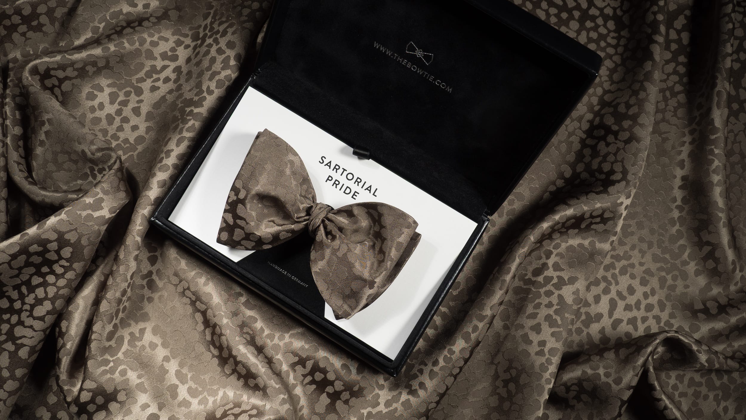 Taupe Brown Leopard Jacquard Silk Bow Tie