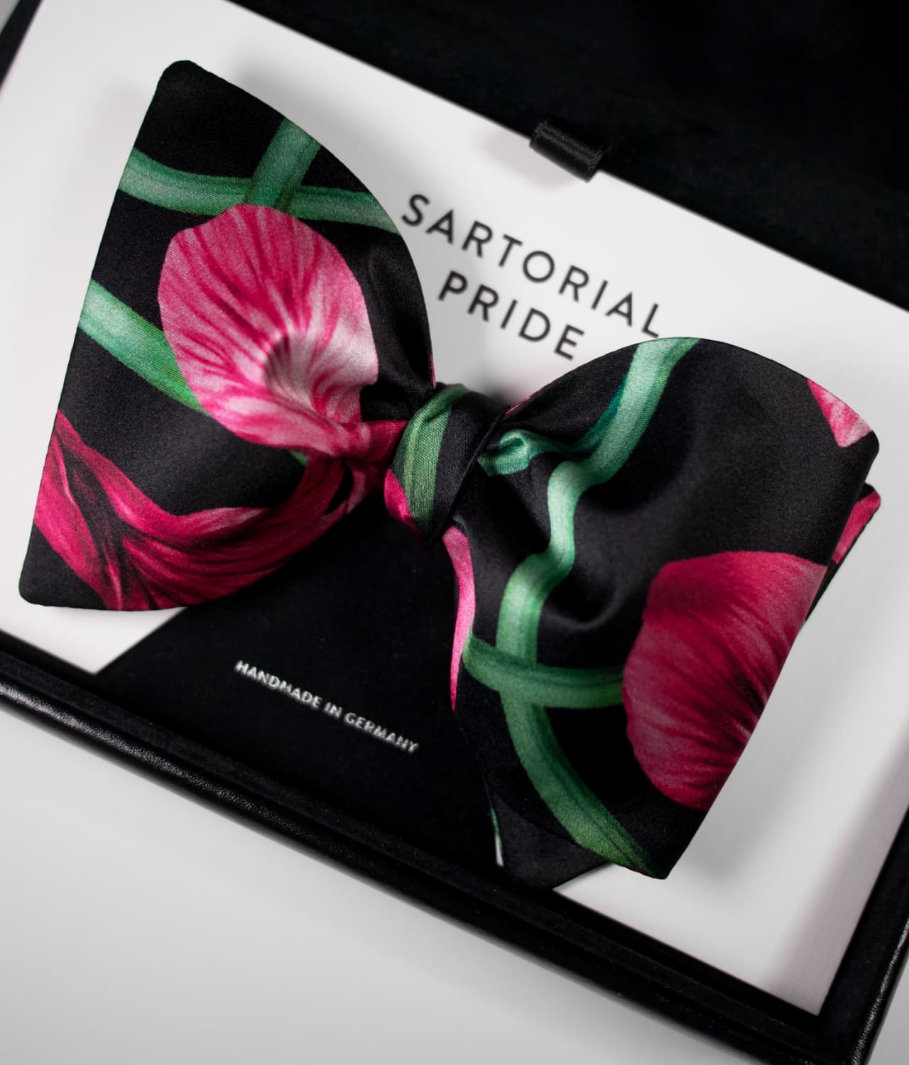 Black Bow Tie - 100% Silk - Exotic Floral Design - HNL1