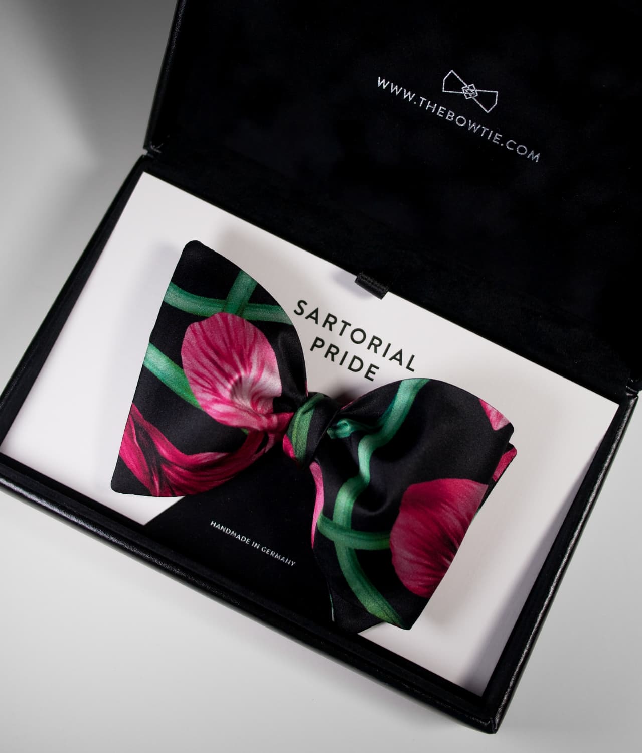 Black Bow Tie - 100% Silk - Exotic Floral Design - HNL1