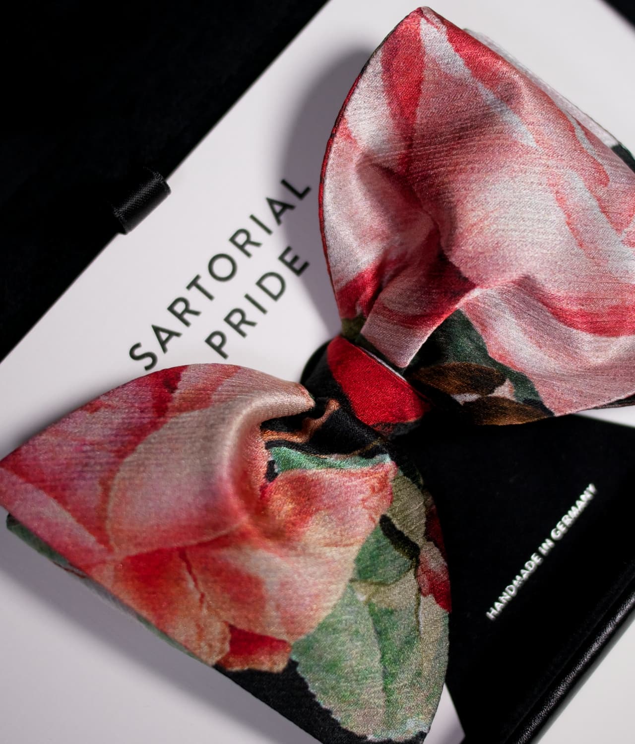 Black Bow Tie - Floral Design - 100 Silk - CDG15
