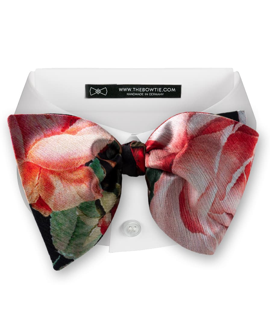 Black Bow Tie - Floral Design - 100 Silk - CDG15