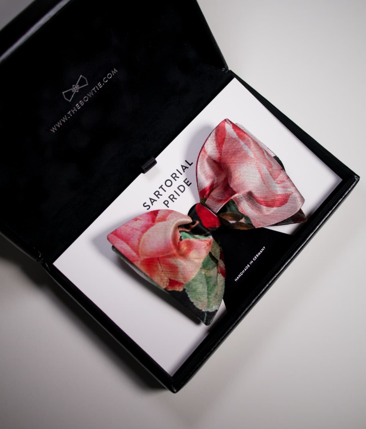 Black Bow Tie - Floral Design - 100 Silk - CDG15