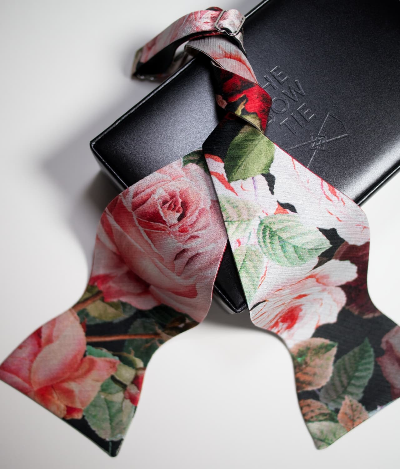 Black Bow Tie - Floral Design - 100 Silk - CDG15