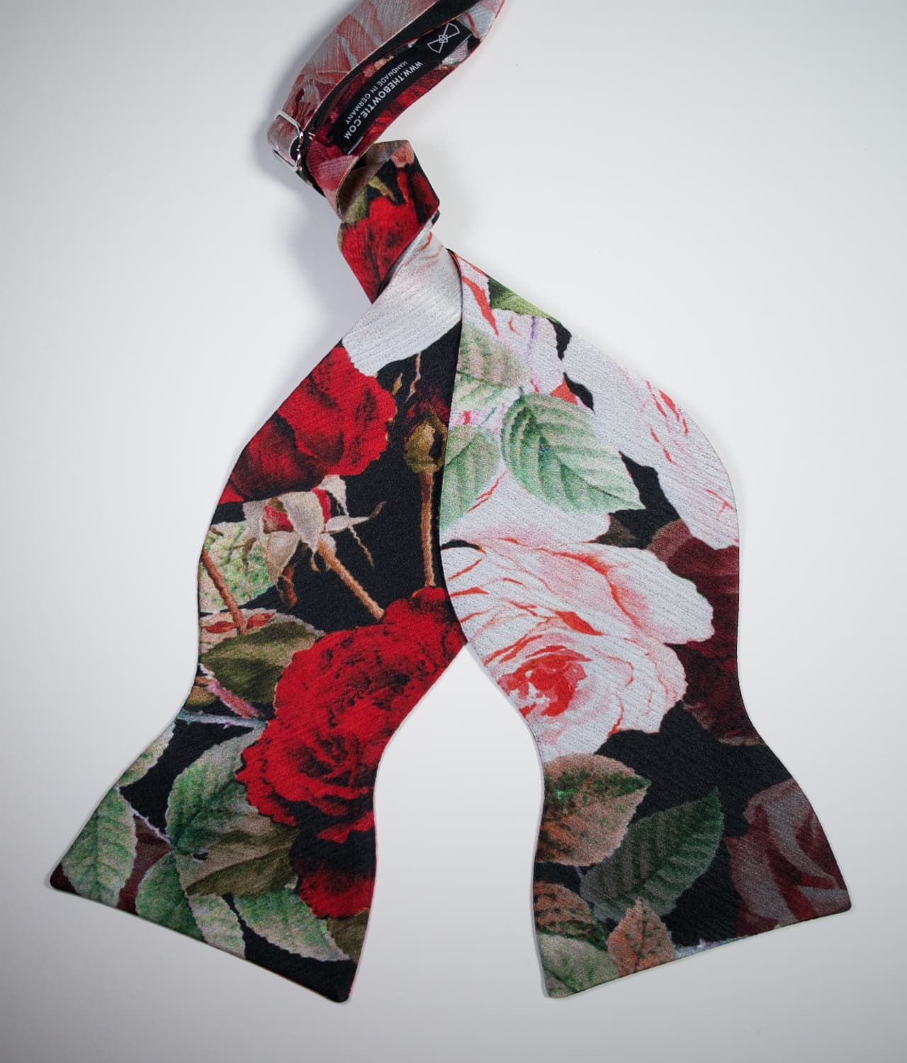 Black Bow Tie - Floral Design - 100 Silk - CDG15