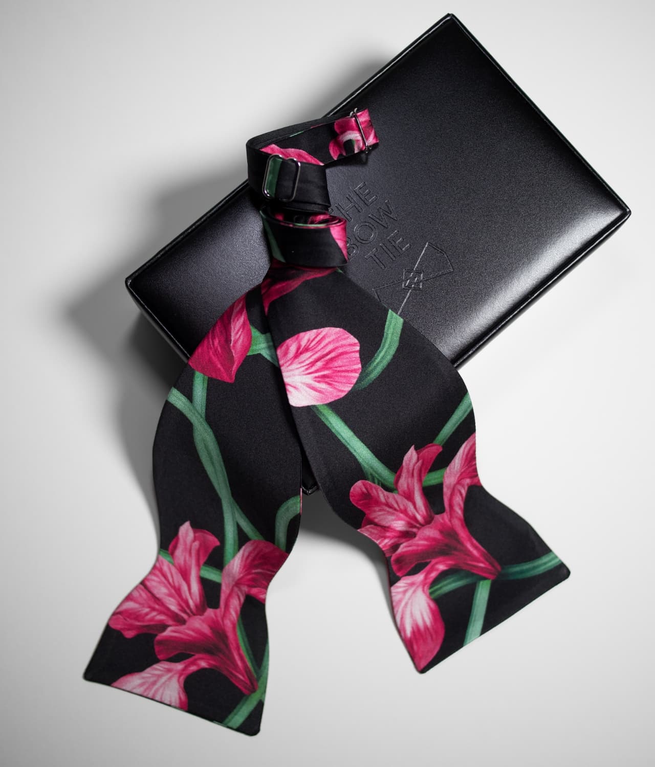 Black Bow Tie - 100% Silk - Exotic Floral Design - HNL1