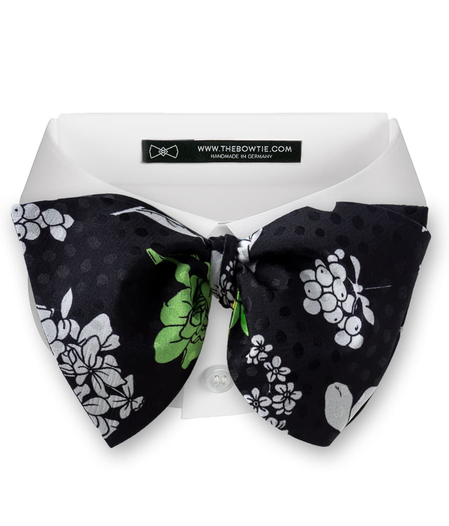 Black Bow Tie - Floral Design - 100% Silk- CEQ5