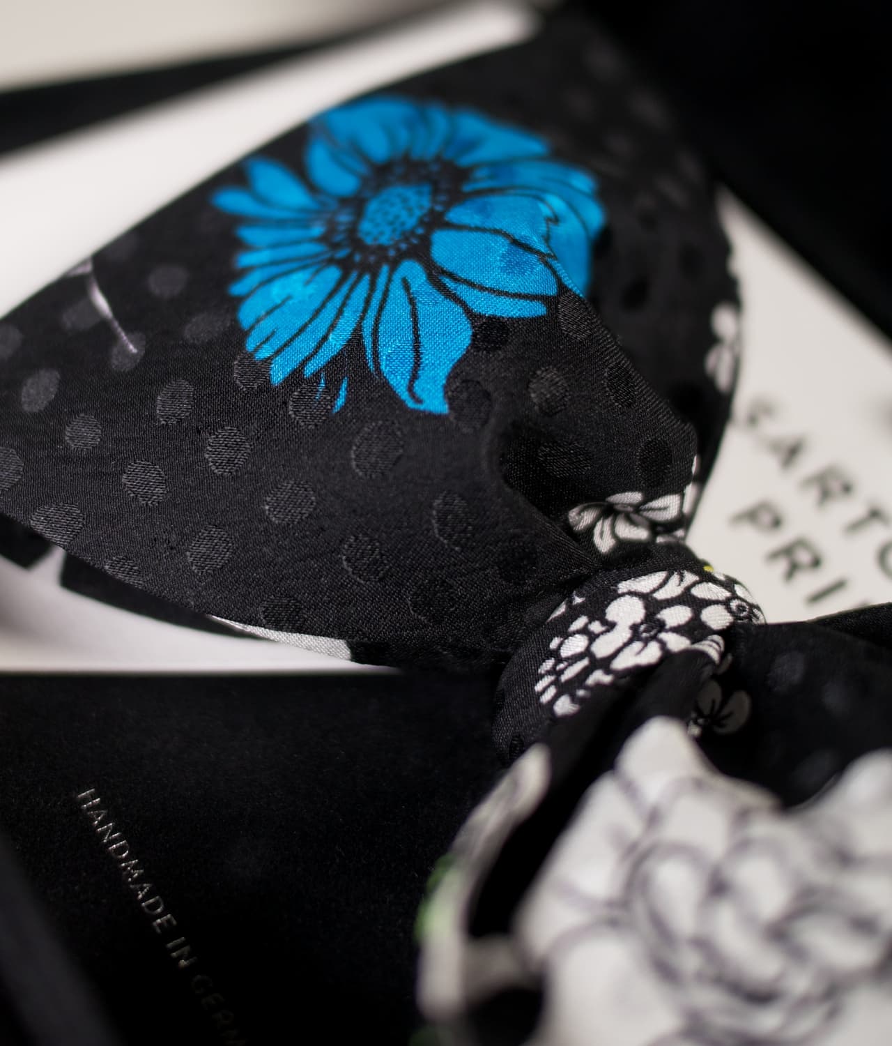Black Bow Tie - Floral Design - 100% Silk- CEQ5