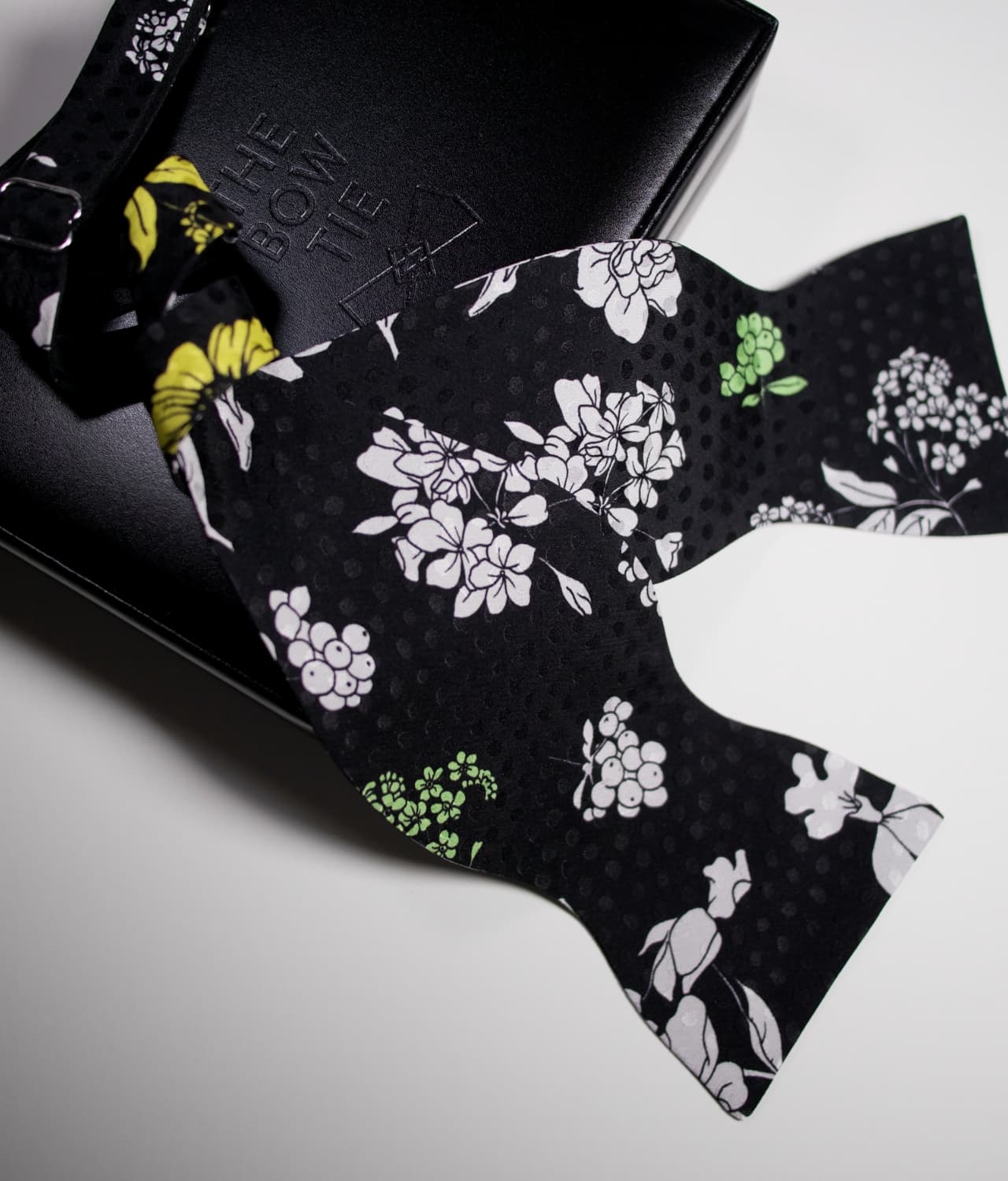 Black Bow Tie - Floral Design - 100% Silk- CEQ5