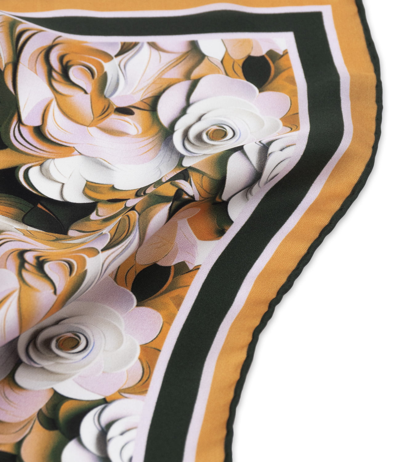 Green/ Orange/ Pink/ 100% Silk Twill Pocket Square With Abstract Floral Design