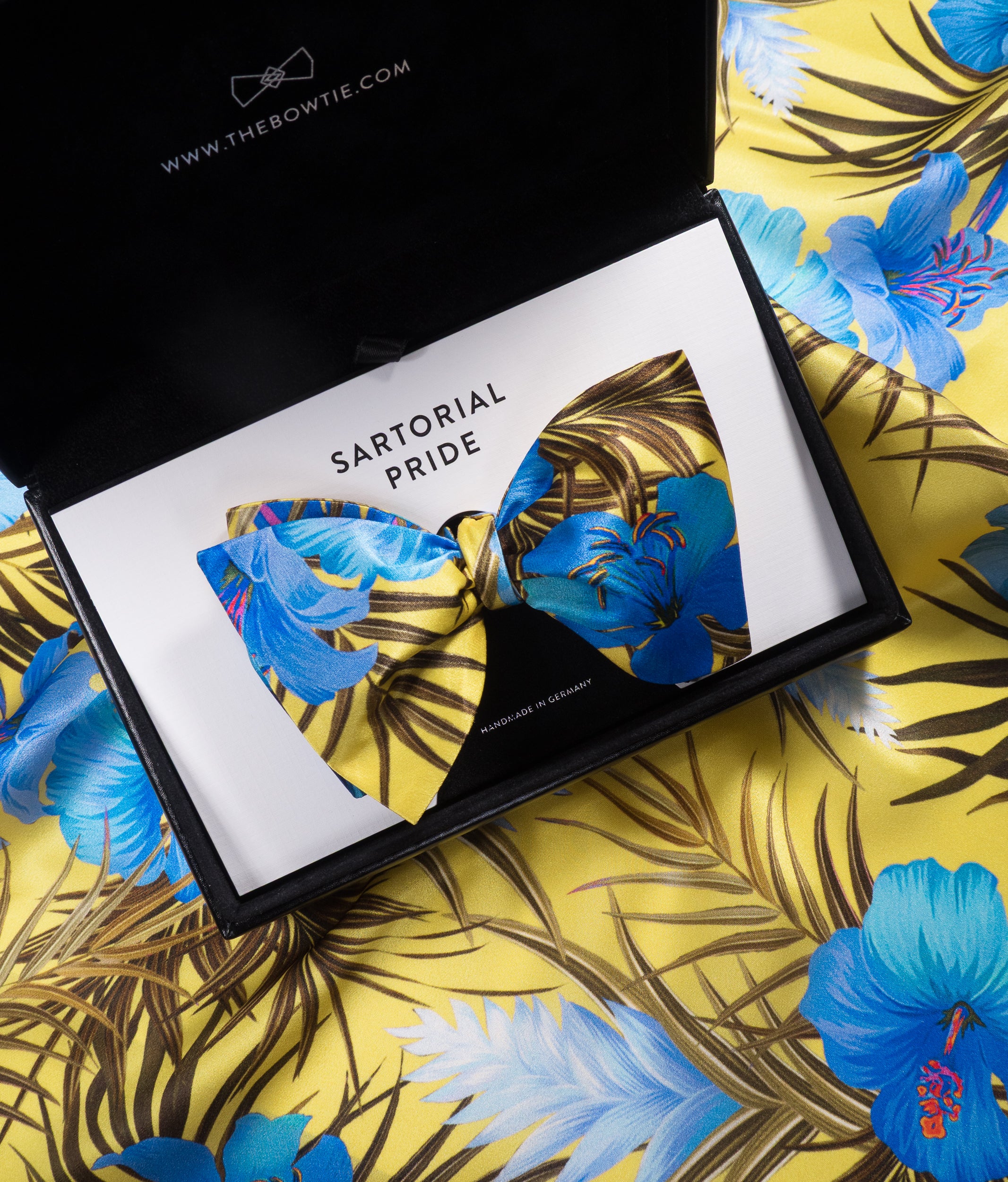 Canary Yellow & Royal Blue Tropical Floral Silk Bow Tie