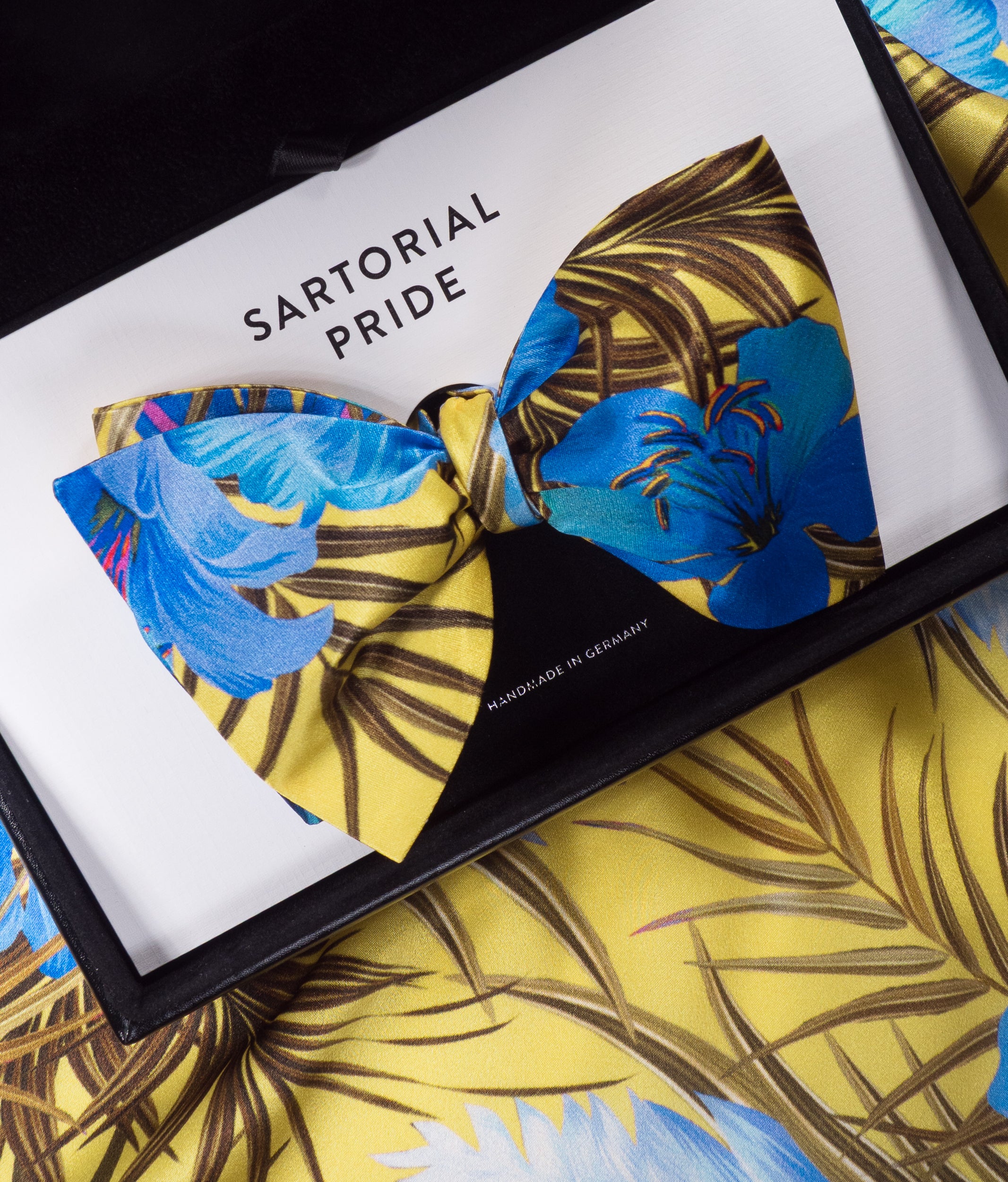Canary Yellow & Royal Blue Tropical Floral Silk Bow Tie