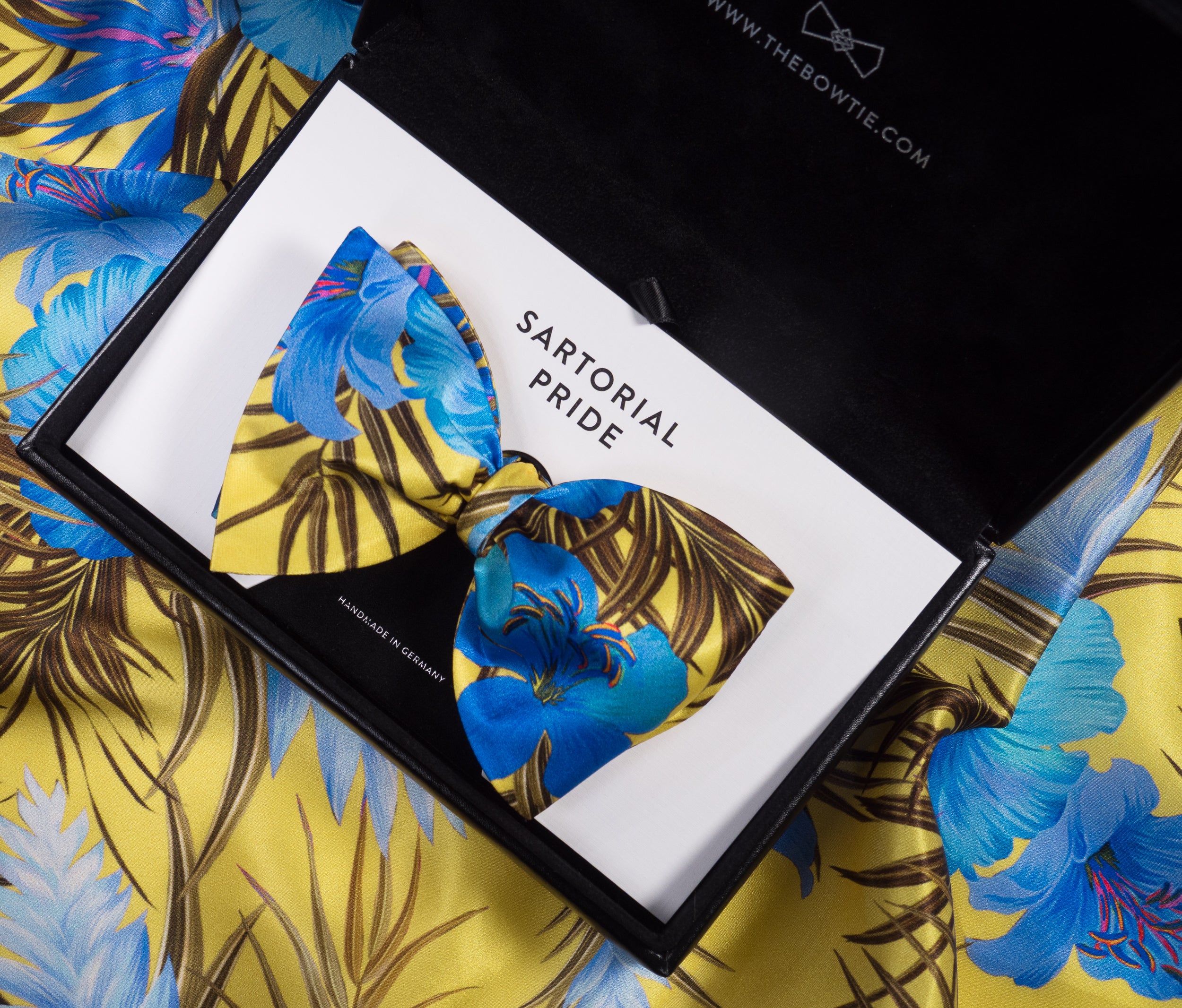 Canary Yellow & Royal Blue Tropical Floral Silk Bow Tie