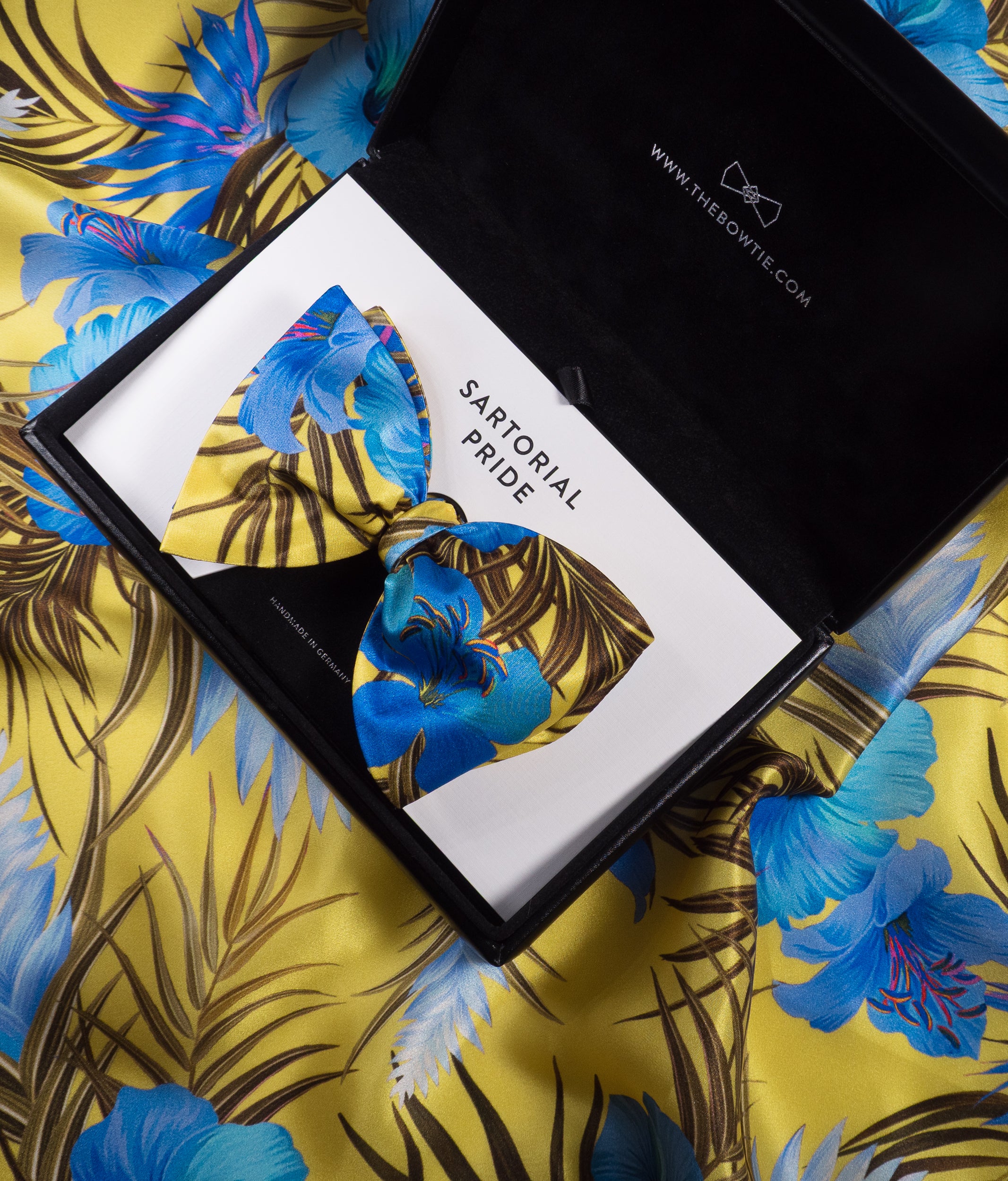 Canary Yellow & Royal Blue Tropical Floral Silk Bow Tie