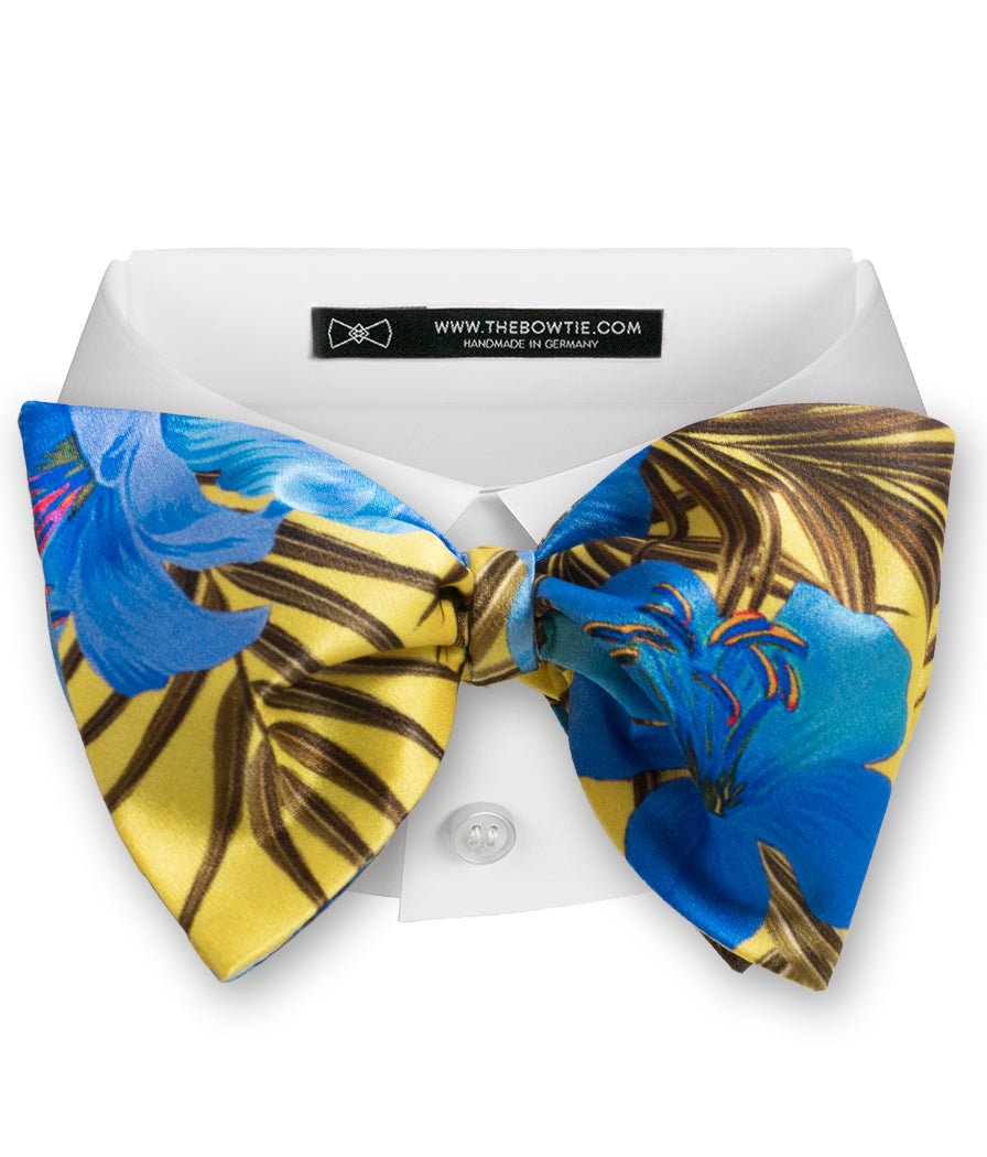 Canary Yellow & Royal Blue Tropical Floral Silk Bow Tie