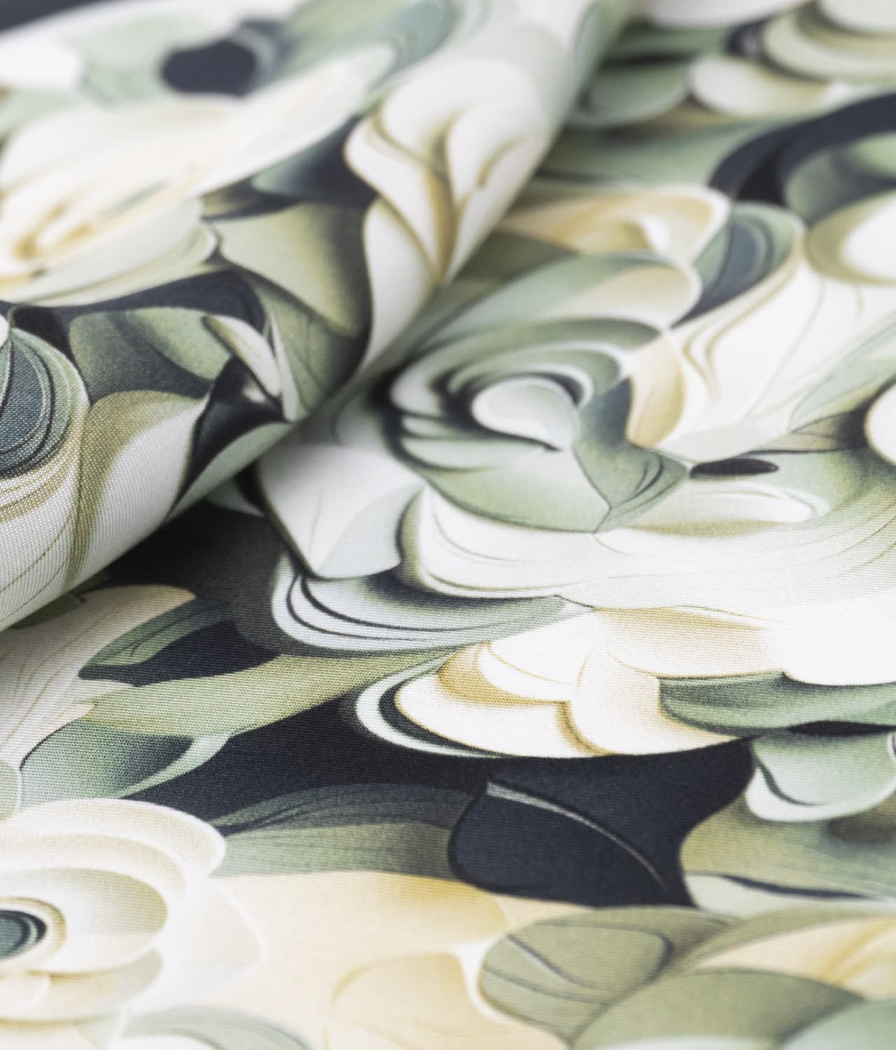 Olive Green/ White 100% Silk Twill Pocket Square With Abstract Floral Design