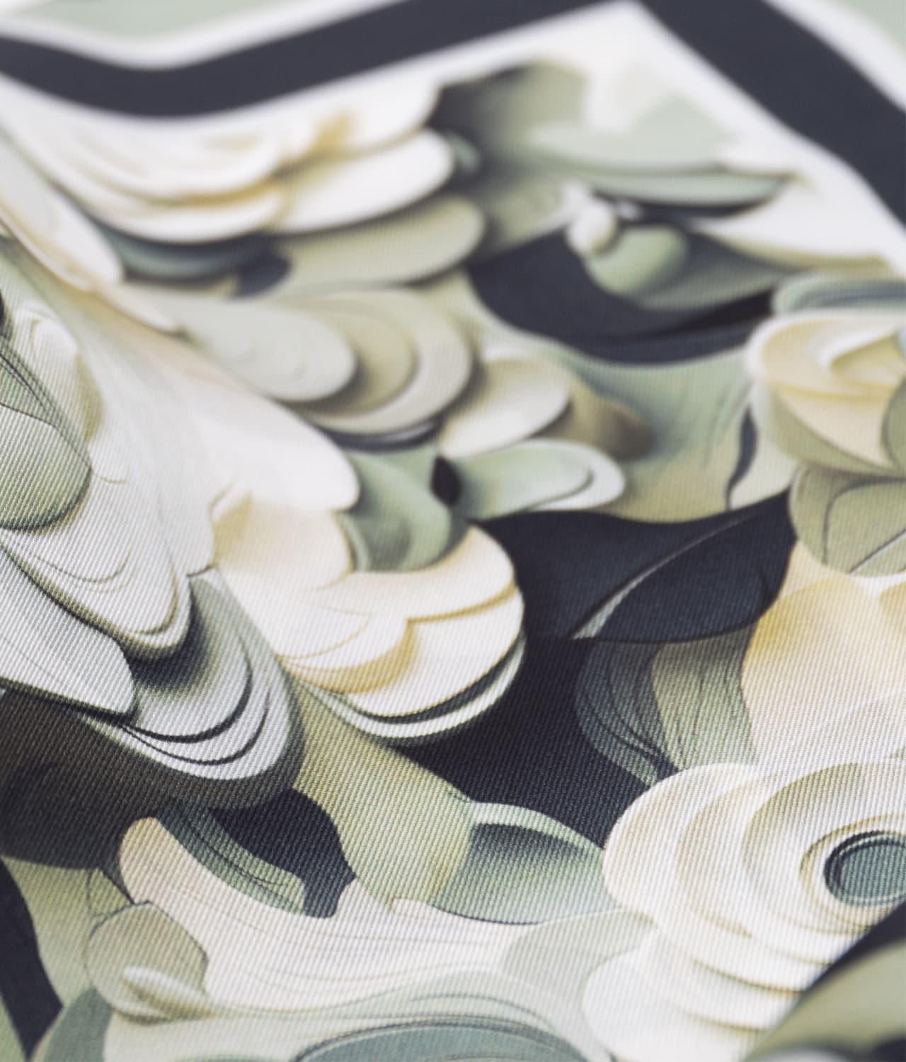 Olive Green/ White 100% Silk Twill Pocket Square With Abstract Floral Design