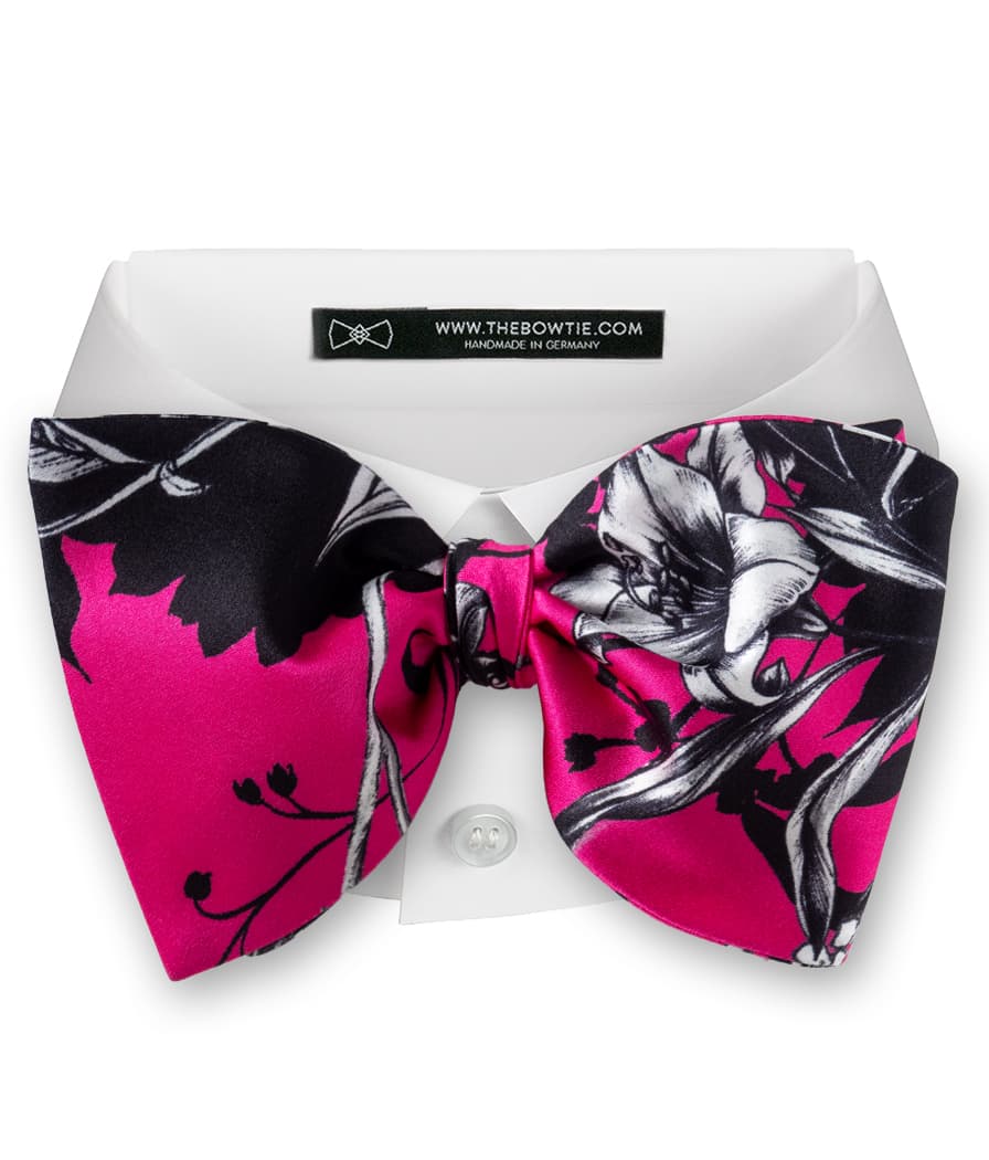 Pink Black Floral Silk Bow Tie - MIA10