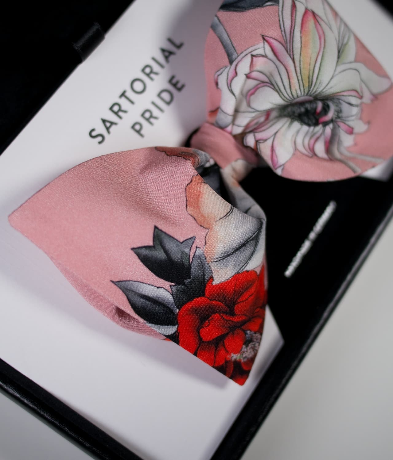 Pink Bow Tie - Floral Design - 100% SIlk - MIA6