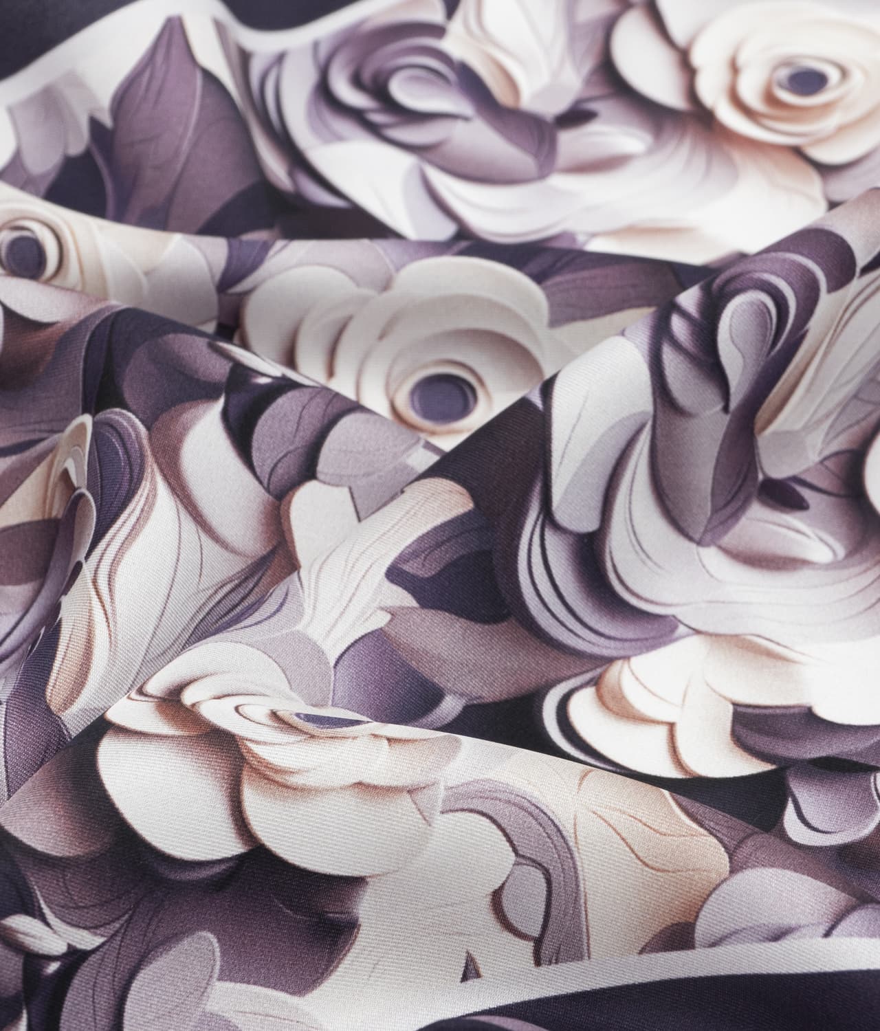 Purple/ White 100% Silk Twill Pocket Square With Abstract Floral Design