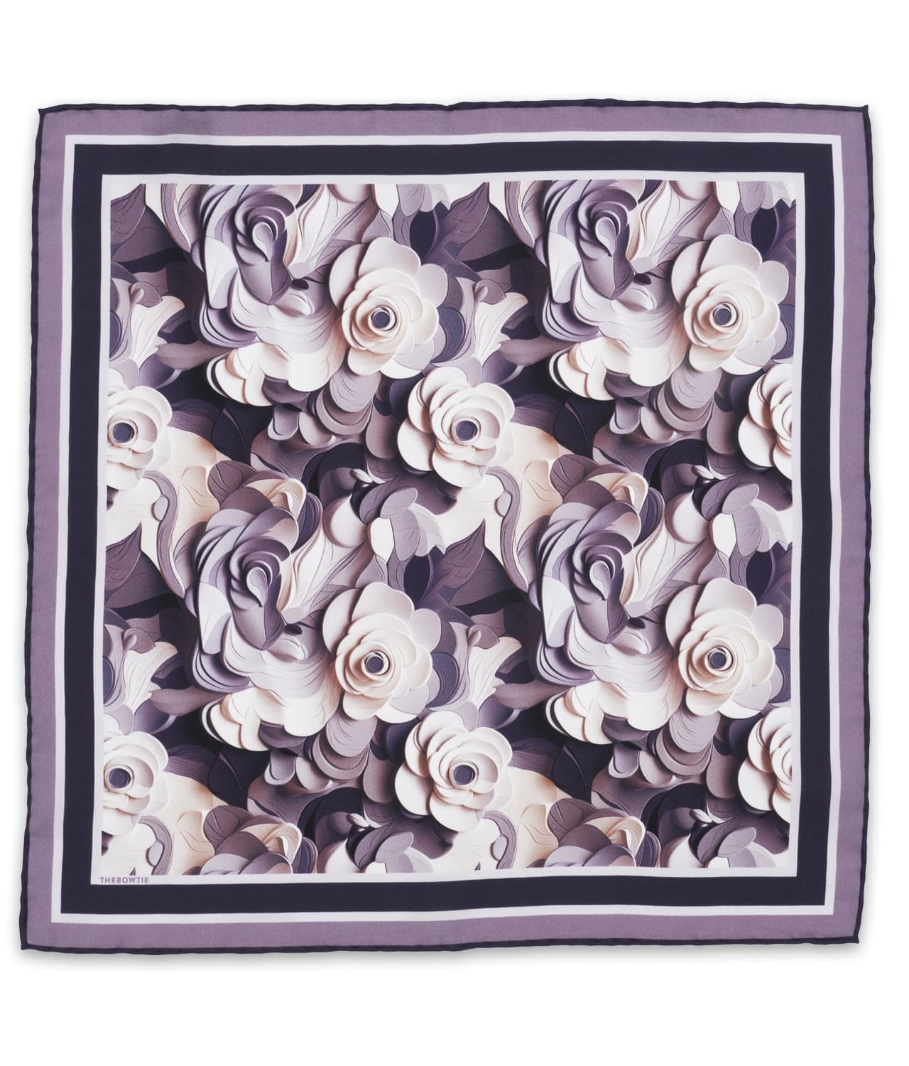 Purple/ White 100% Silk Twill Pocket Square With Abstract Floral Design