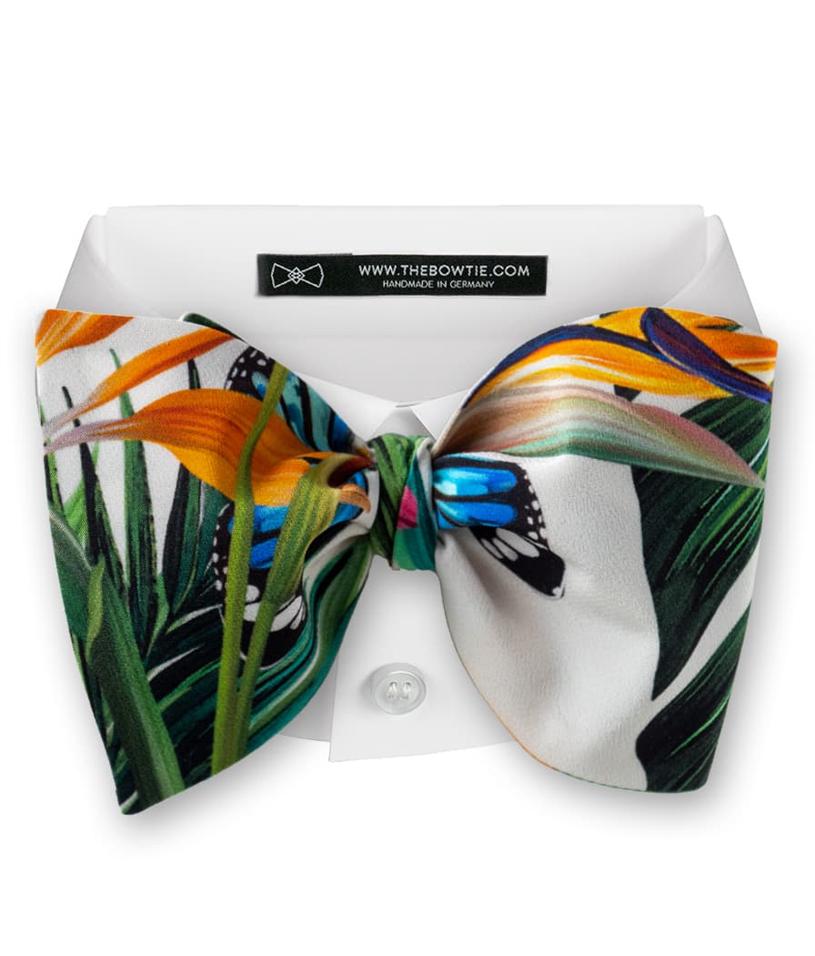White Bow Tie - Tropical Design - 100% Silk - MIA7