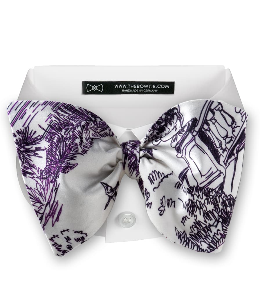 White Silk Bow Tie with maroon country side illustrations - Ideal Wedding Companion - CDG18