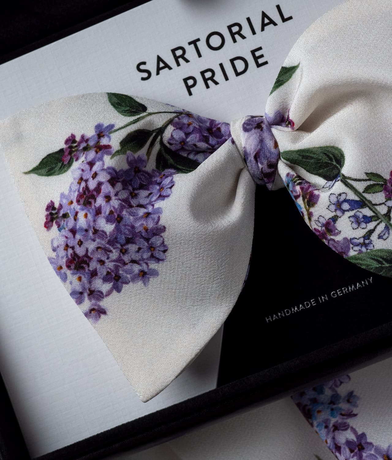 White 100% Silk Bow Tie - Purple Florals - BOD2