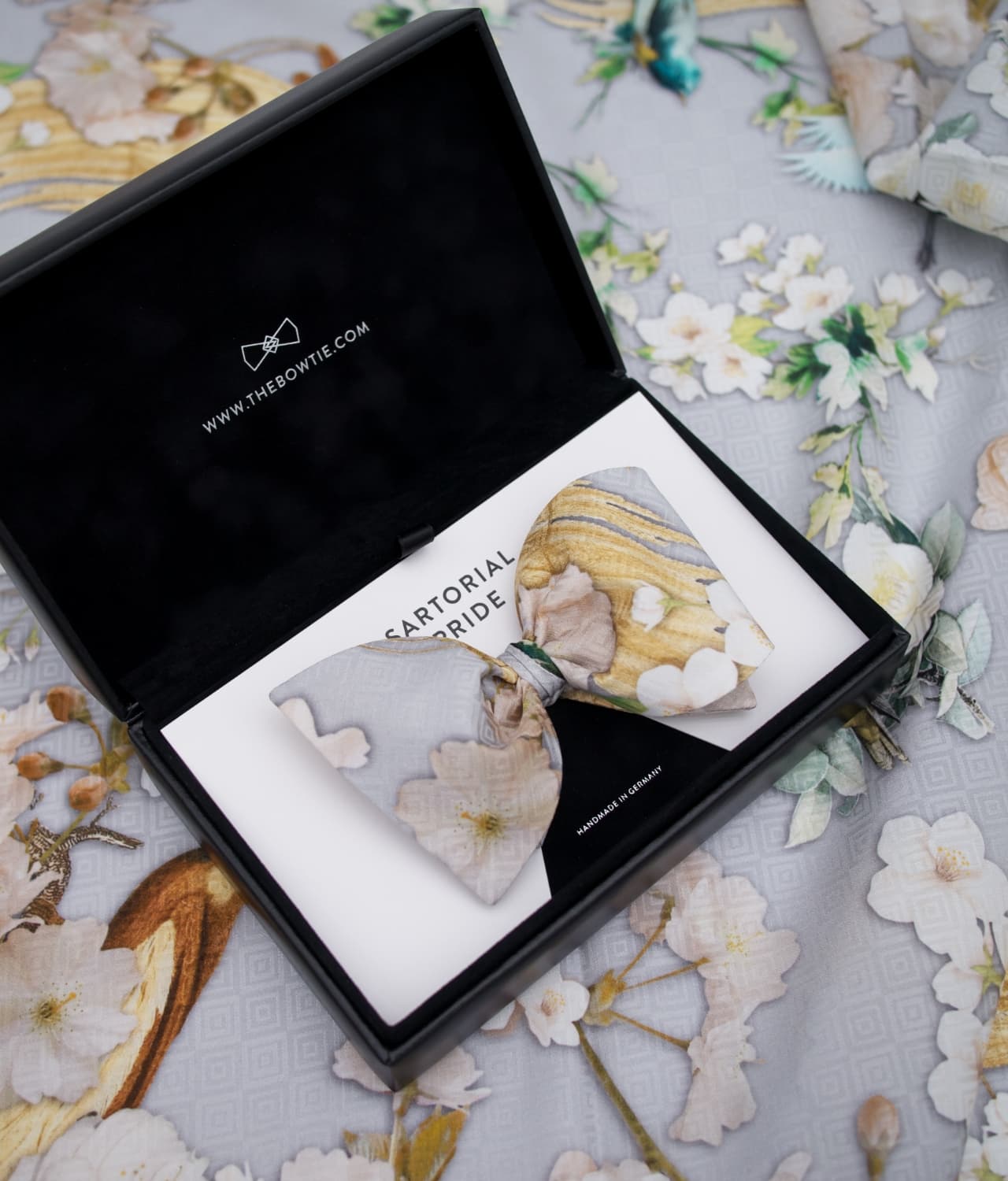 Grey Floral Bow Tie - 100% Silk - Perfect Wedding Companion - BOG7