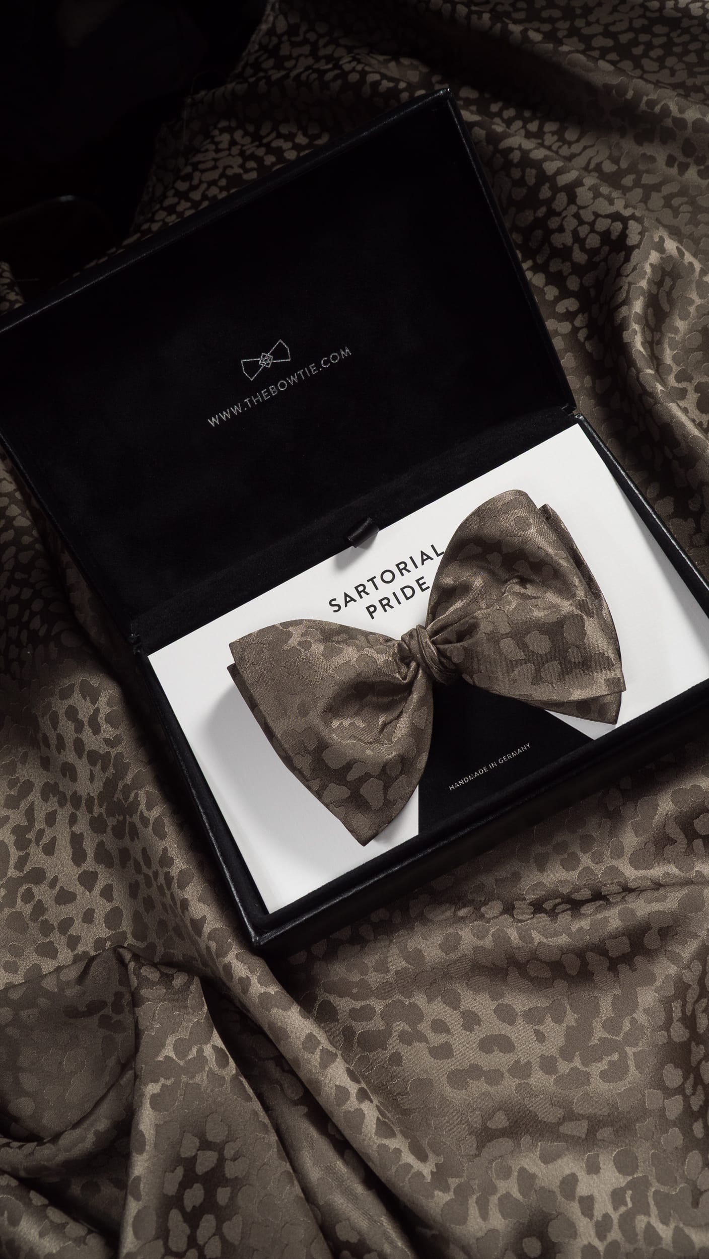 Taupe Brown Leopard Jacquard Silk Bow Tie