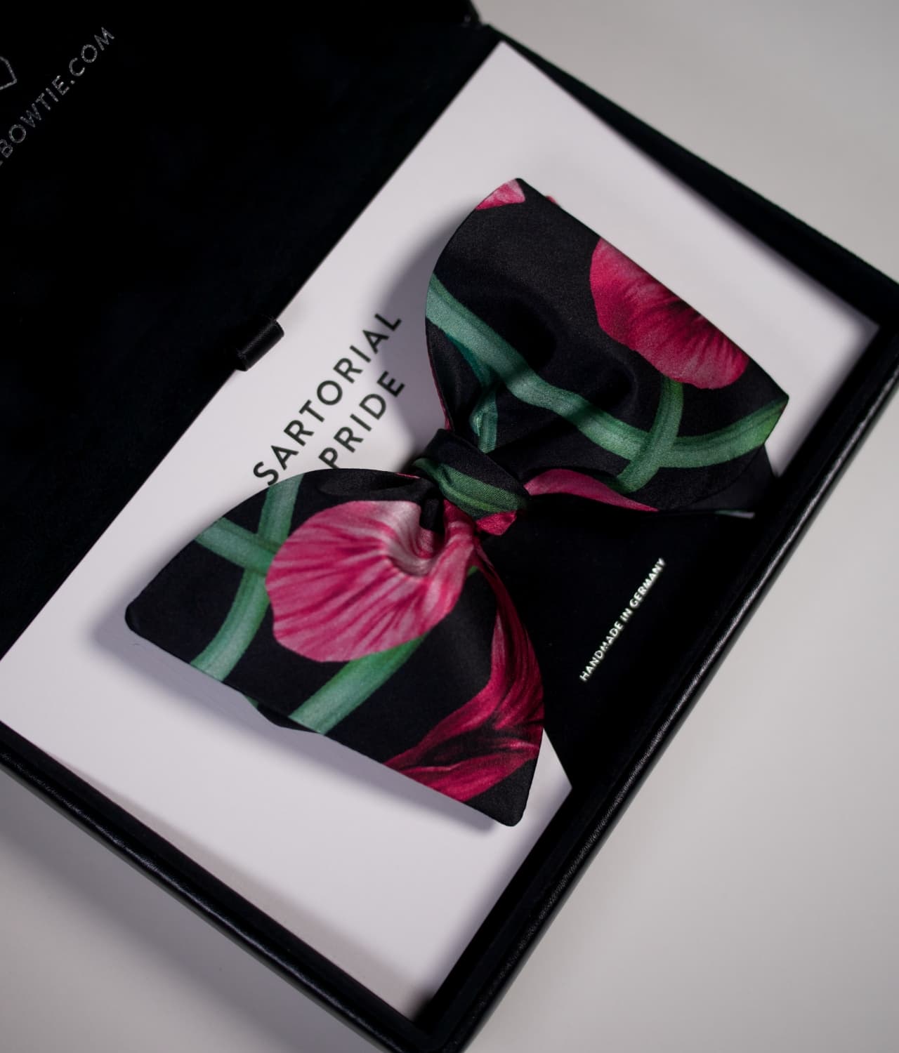 Black Bow Tie - 100% Silk - Exotic Floral Design - HNL1