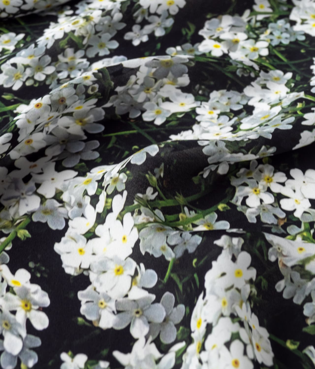 Black 100% Silk Bow Tie w White Floral Design - BOM4