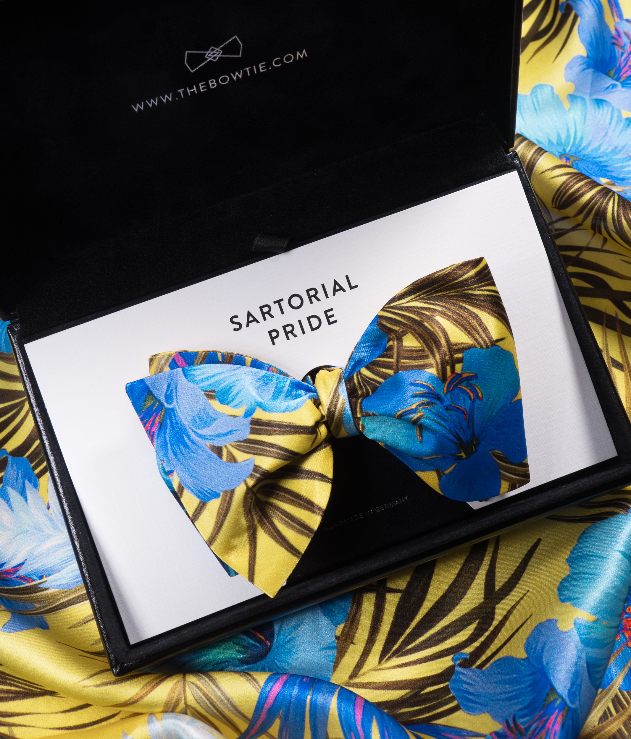 Canary Yellow & Royal Blue Tropical Floral Silk Bow Tie