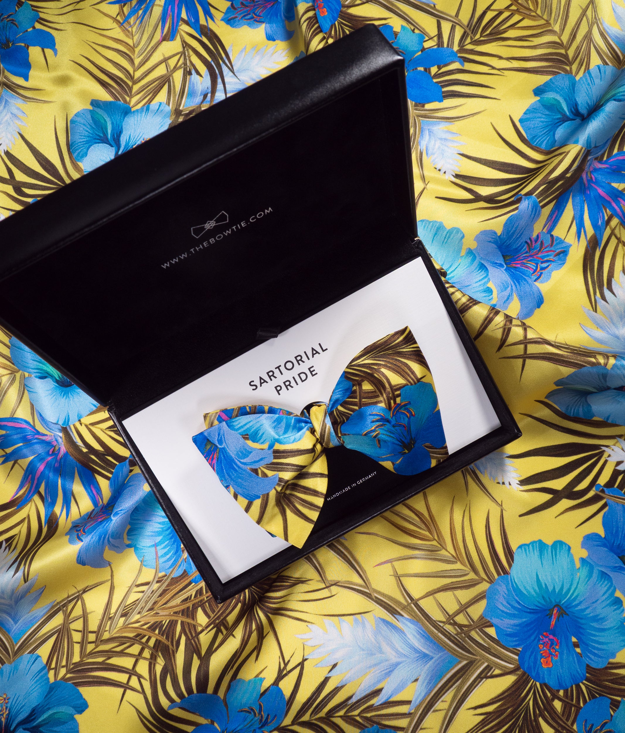 Canary Yellow & Royal Blue Tropical Floral Silk Bow Tie