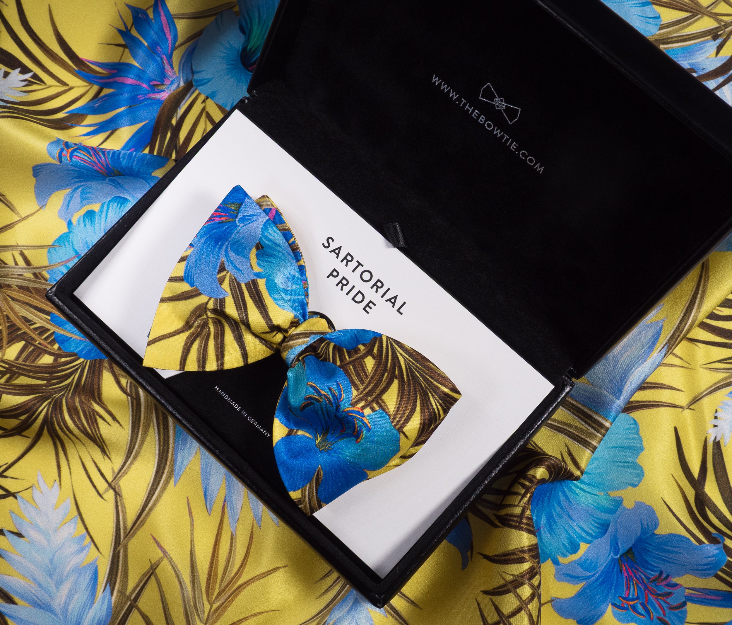 Canary Yellow & Royal Blue Tropical Floral Silk Bow Tie