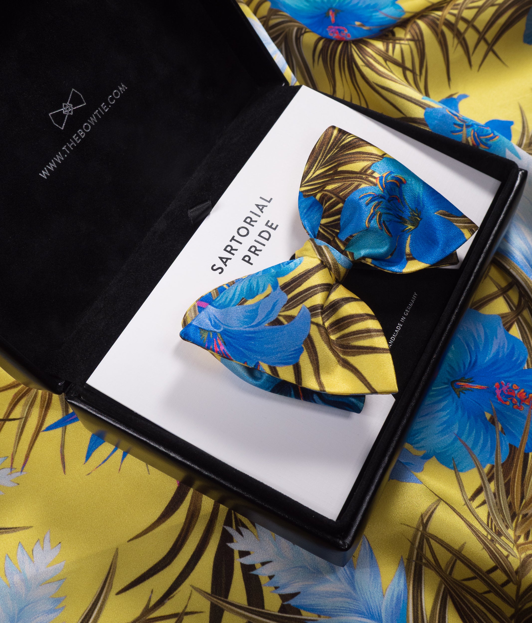 Canary Yellow & Royal Blue Tropical Floral Silk Bow Tie