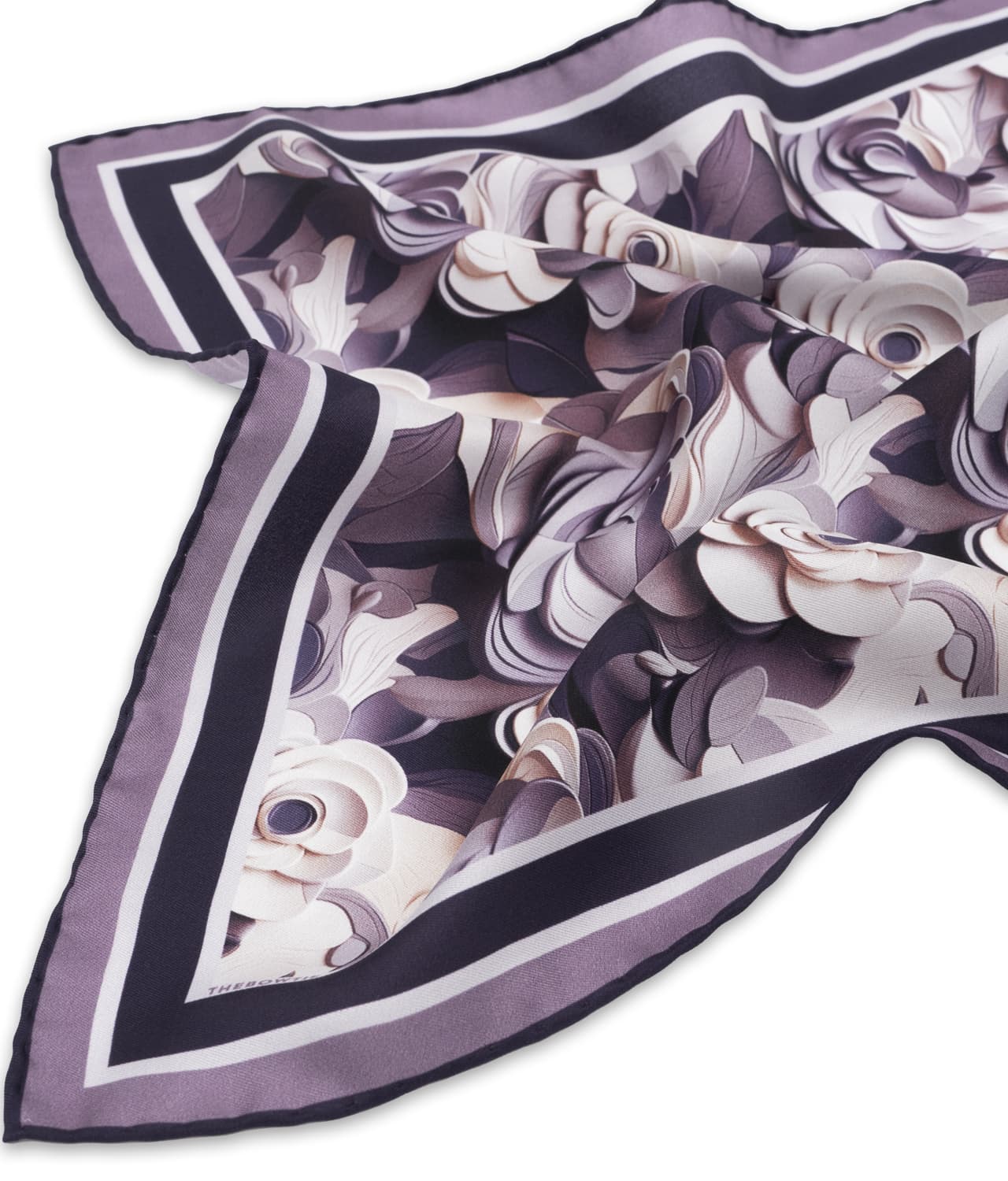 Purple/ White 100% Silk Twill Pocket Square With Abstract Floral Design