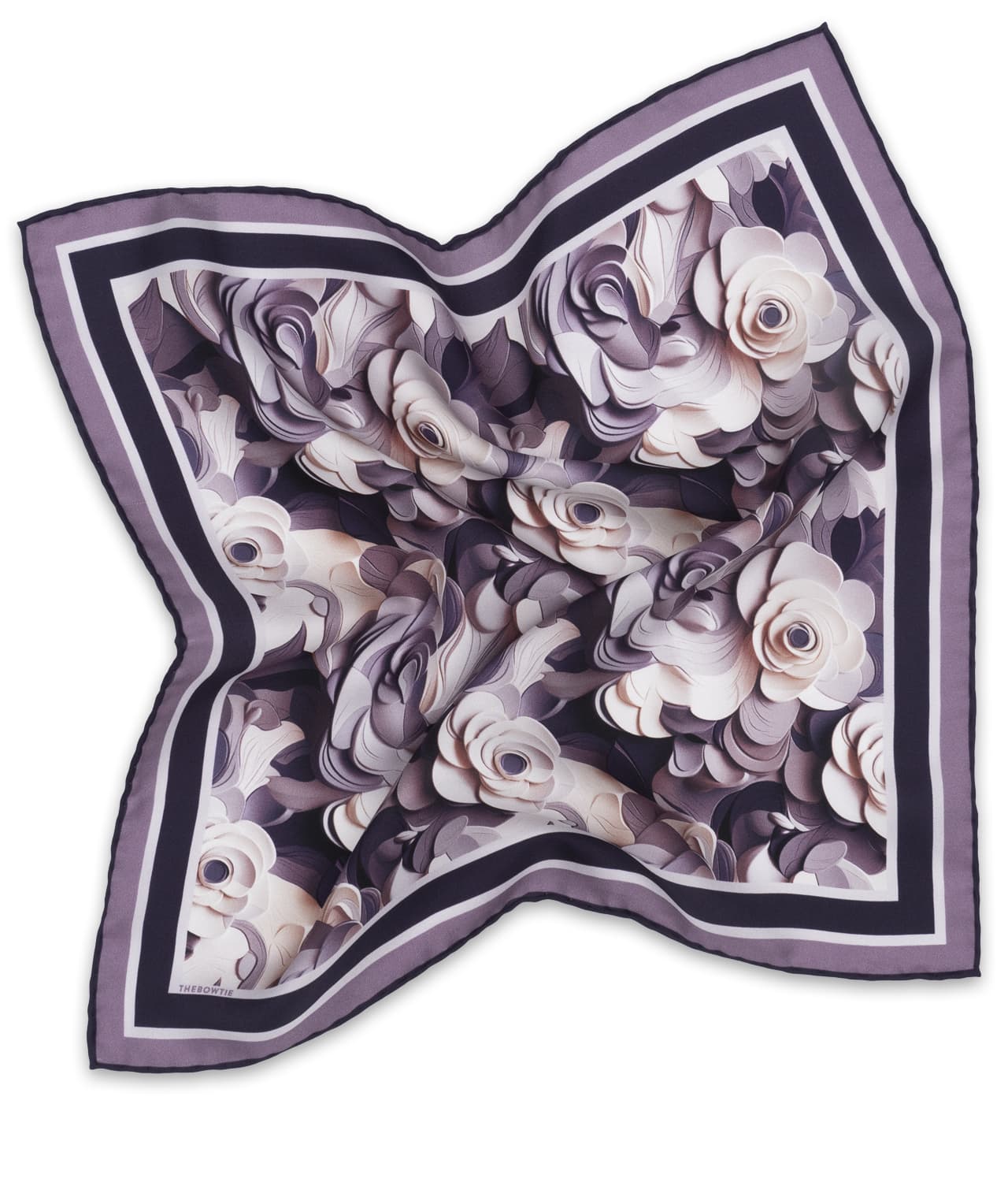 Purple/ White 100% Silk Twill Pocket Square With Abstract Floral Design