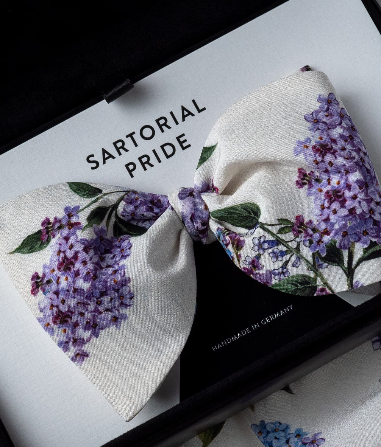 White 100% Silk Bow Tie - Purple Florals - BOD2